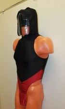 Men Thong Leotard 153-62 Hood Black and Red Spandex Size M