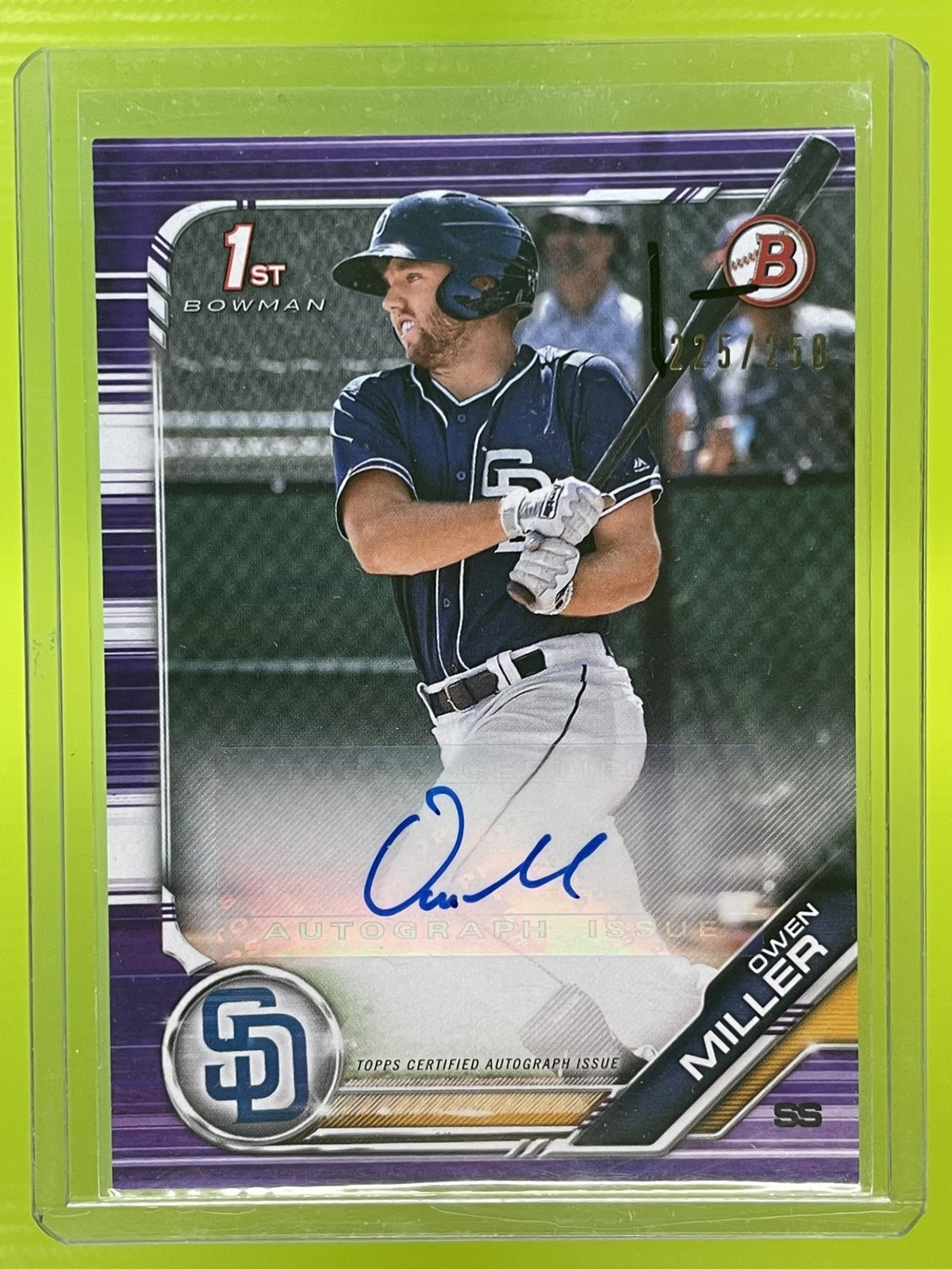 2019 Bowman Owen Miller #PA-OM Prospect Auto Purple 225/250