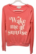 Wildfox Wake Me at Sunrise Sweatshirt XS Coral Graphic Indie Boho Pullover