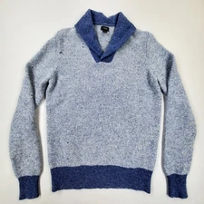 J.Crew 100% Wool Shawl Collar Sweater Sz M Mens Verigated Blue Long Sleeve 