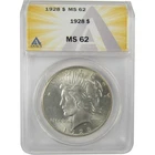 1928 Peace Dollar MS 62 ANACS Silver Uncirculated $1 Coin SKU:I20765