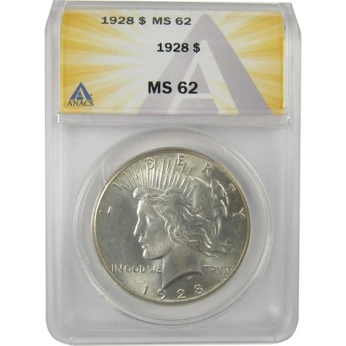 1928 Peace Dollar MS 62 ANACS Silver Uncirculated $1 Coin SKU:I20765