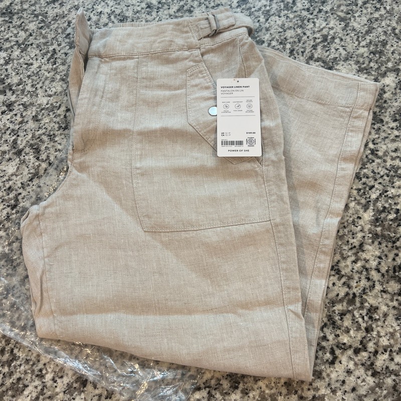 Athleta Sz 12 Petite Voyager Linen Pants Undyed Beige NWT Retail $109