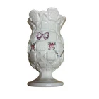 Vintage Westmoreland "Old Quilt" Roses Bow Milk Glass Footed Vase 7”