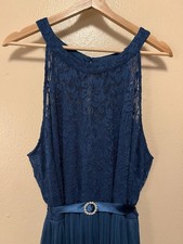 Candalite Halter Maxi Dress Blue Lace Rhinestone Tie Prom Formal Party Plus 3X