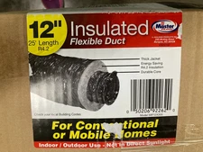 Master Flow 12in x 25 Ft Flexible Duct, R4.2 Insulated Heavy Duty, Black Jacket