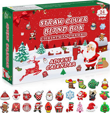 2025 Christmas Advent Calendar Straw Toppers - 24 Days of Festive Surprises 