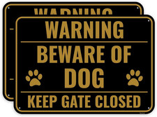 2PC Funny Beware of Dog Sign, 10 x 7 Inches - Aluminum - Cute Keep Gate Close...