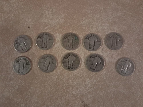 Lot of 10 Dateless Standing Liberty Silver Quarters