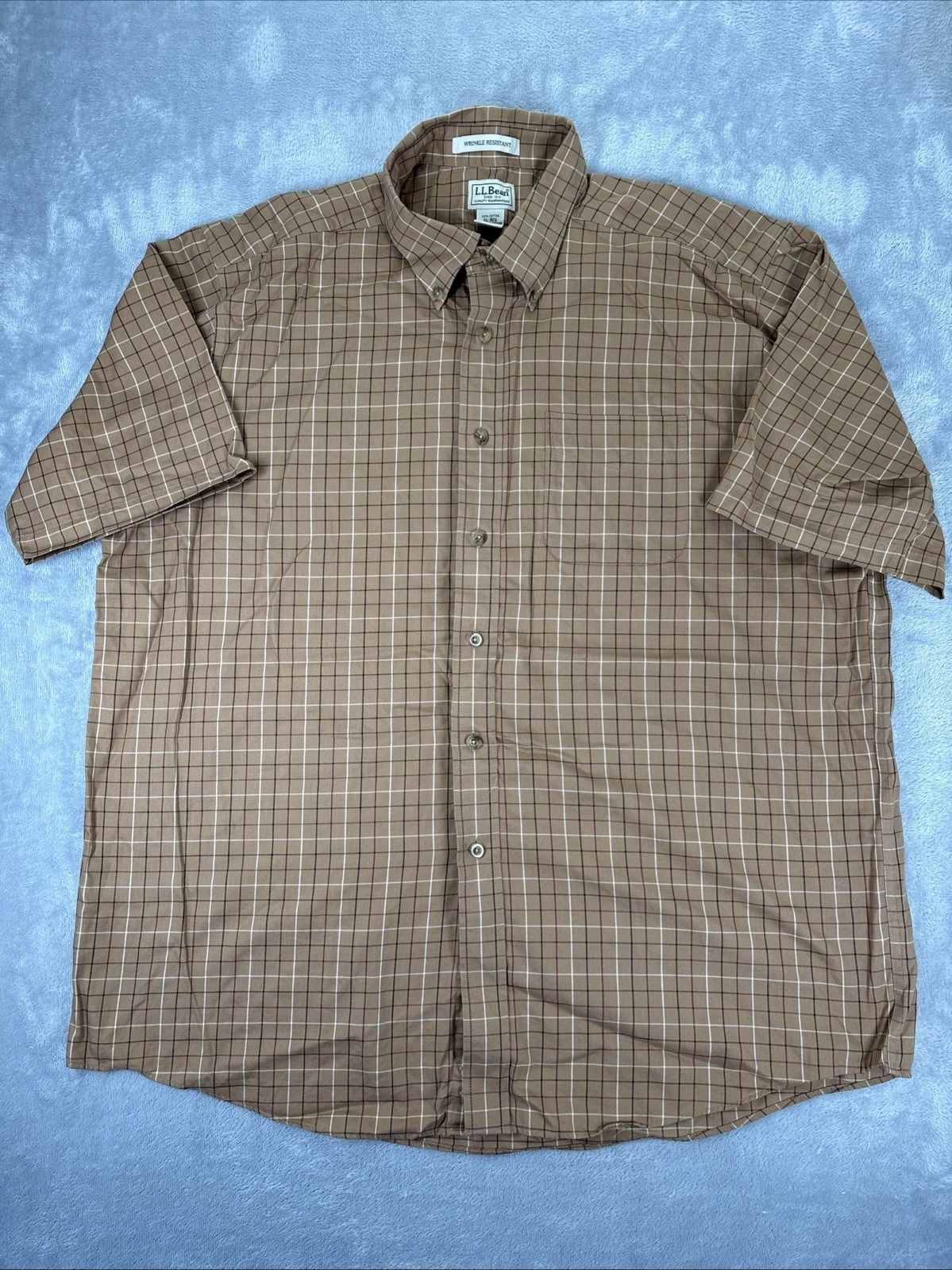 LL Bean Vintage Men's Brown Check Button Short Sleeve Shirt Size X Large (5680)