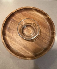 Food Network Acacia Wood Lazy Susan Chip And Dip Serving Tray