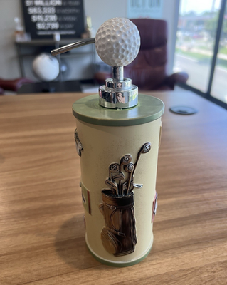 #ad Ceramic Golf Theme Soap Dispenser Free Standing works Green Beige $15.00