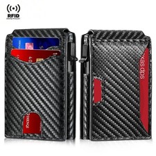 Men's Slim PopUp Bifold Carbon Fiber Wallet, RFID Blocking, Money Clip, Men Gift