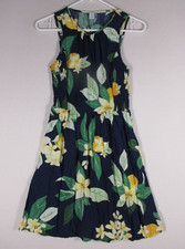 Old Navy Womens Adorable Lemon Print Fit & Flare Dress Size XS Blue/Green