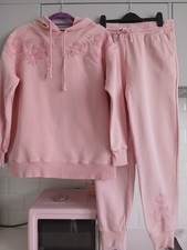 'F&F' PEACHY PINK DISTRESSED COTTON TRACKSUIT/ LOUNGEWEAR SIZE 10..COMFY!!