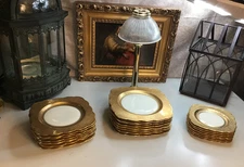 Tettau Bavaria 1794 Gilded Scalloped Dinnerware Set 23pc Gold Floral KPM Germany