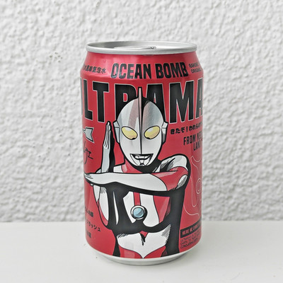 Empty Ocean Bomb soda can - Ultraman Edition; 330 ml/11.2 fl oz; BOTTOM (Taiwan)