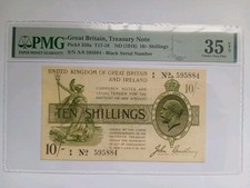 1918 Treasury Note – 10 Shillings – T18 Bradbury – Black Dash – PMG 35 EPQ