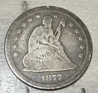 1877 Seated Liberty 25C Quarter Dollar US Coin Circulated Uncertified