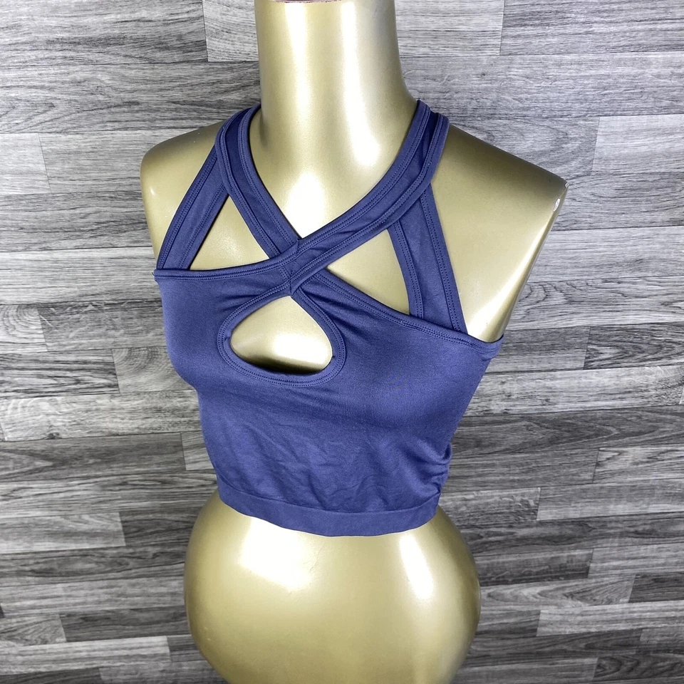 BKE ESSENTIALS Criss Cross Strap Keyhole Blue Work Out Sports Bra Women's Size M - Image 2 of 4