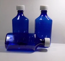 Graduated Oval Medicine Plastic COBALT BLUE Bottles/CR Caps 4 OZ Size-6 Pack