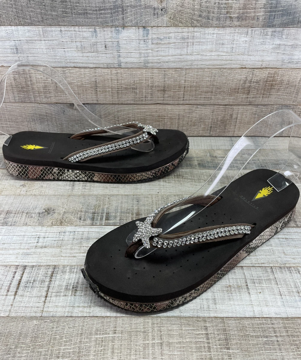 Volatile Snake Rhinestone Starfish Brown Flip Flops Sandals Women s sz 9
