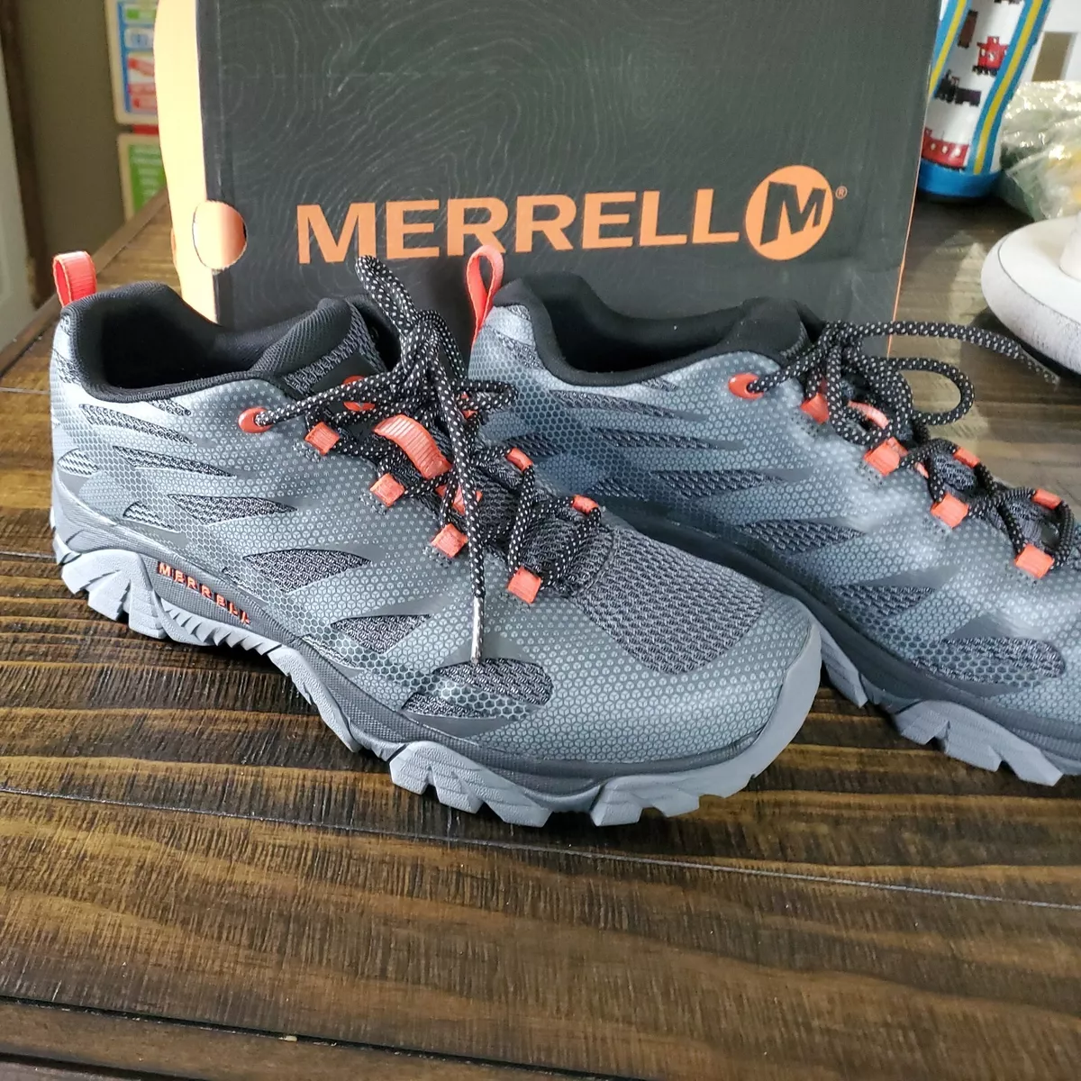 Merrell Moab Edge 2 Trail Hiking Shoe Boot Grey Black Orange Mens