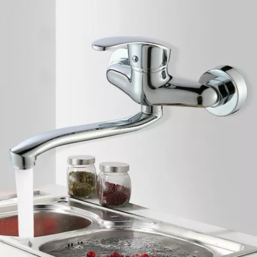 Wandmontage Mischbatterie schwenkbar Auslauf Wasserhahn für Küche Küchenarmatur - Bild 2 von 11