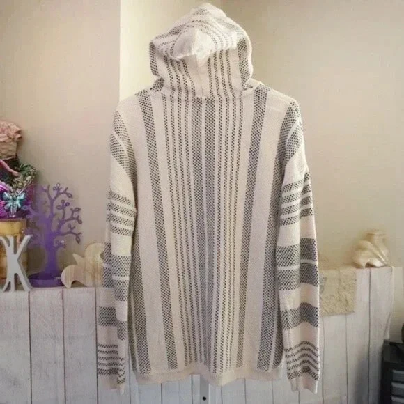 OFF WHITE Felpa con cappuccio pullover a righe Lovestitch taglia S Baja nero e panna