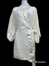 Vtg Victoria Secret Gold Label Kimono Robe Satin Trim One Size Ivory Semi Sheer