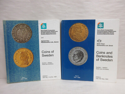 Spink & Son Swiss Bank Auction Catalogs Coins Banknotes of Sweden Parts I & II