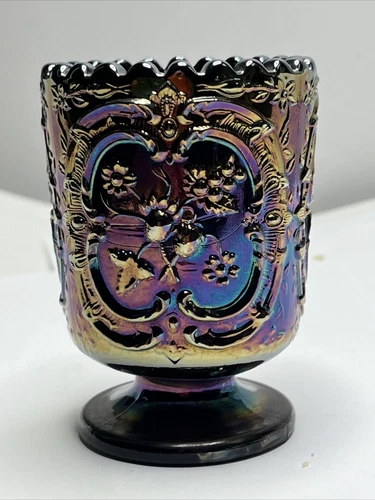 Fenton Art Glass Wild Strawberry On Amethyst Carnival Votive or Toothpick Holder