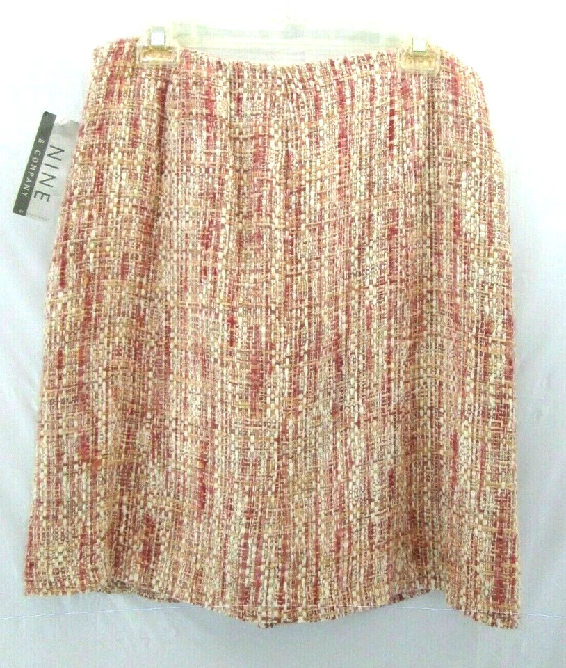 Falda Nine & Company Tweed Talla 12 Rosa Tejido Melocotón Completamente Forrada Texturizada Nueva Con Etiquetas Foto 2 de 4