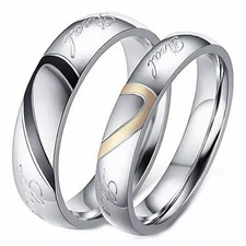 Anillos para Parejas en Forma de Corazón Joyas de Compromiso Acero Inoxidable
