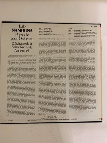 LALO NAMOUNA RAPSODY FOR ORCHESTRA ANSERMET LP LONDON VINYL CLASSICAL - Picture 2 of 3