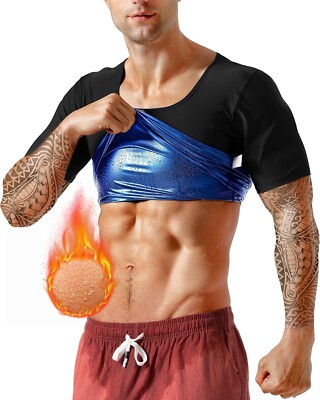 Men Short Sleeve Sauna Suit Sweat Body Shaper Compression Vest Gym Exercise Top