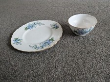 Queen Anne Bone China Blue Floral Cake Plate & Sugar Bowl