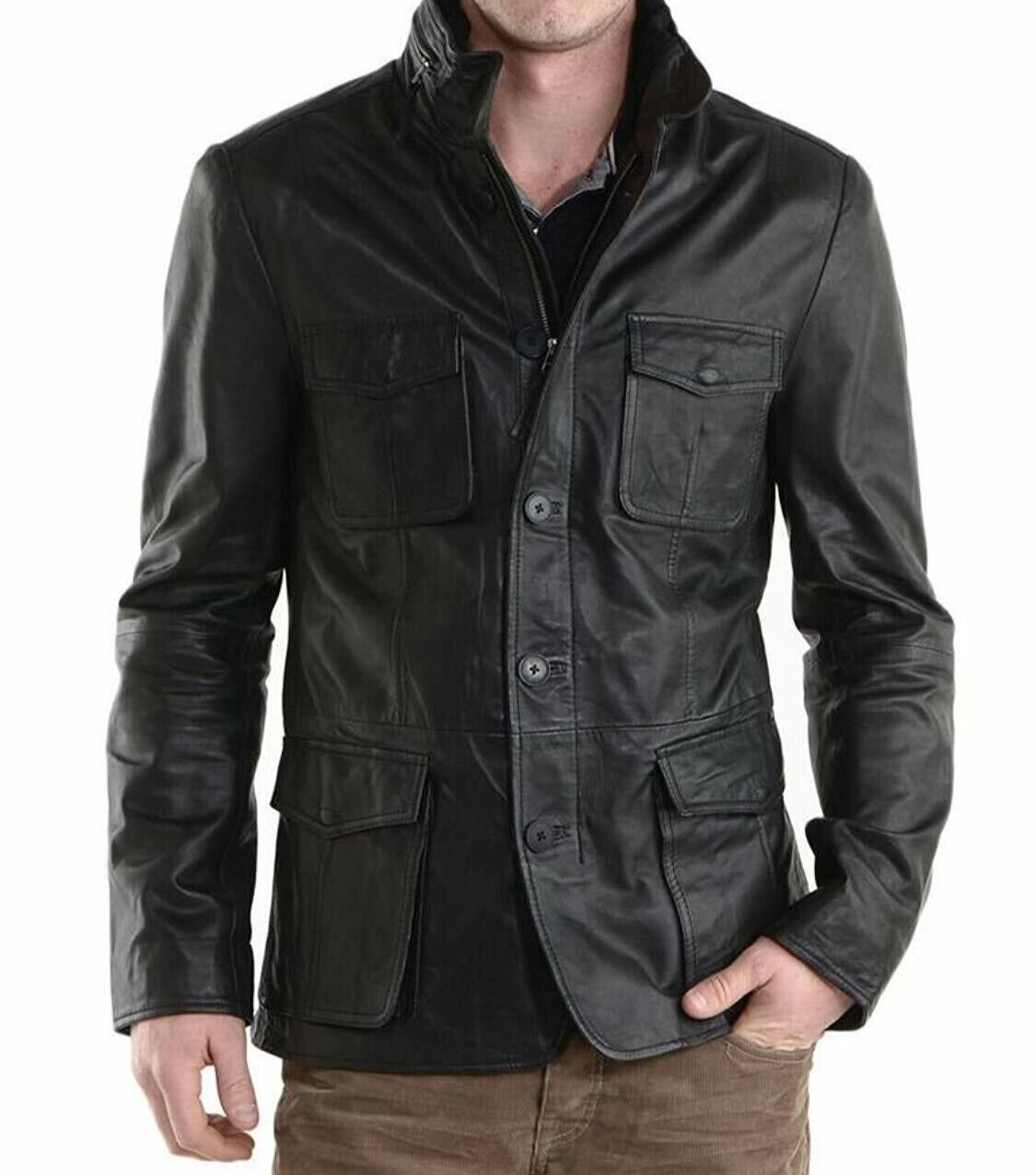 Men's Stylish Leather Jacket Biker Motorcycle Real Lambskin Black Coat Jacket