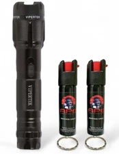 VIPERTEK Metal Stun Gun Rechargeable 700 BV with Led Light + 2 Ape Pepper Spray