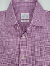 Emanuel Berg Shirt Modern Fit Purple White Plaid Button Up Long Sleeve 15/ 38cm