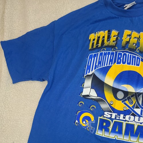 St Louis Rams Shirt Mens XL Blue Atlanta Bound Y2K Title Fever Rare VTG 2000 - Picture 5 of 11