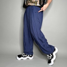 Vintage 90s Nike Track Pants Mens XL Baggy Fit Navy Blue Nylon Sweatpants Swoosh
