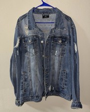 Victorious Savage Tiger Distressed Denim Jacket Mens XL Graphic Streetwear Y2K