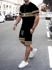 Men 2-Piece Set Summer Outfit Short Sleeve Sweatshirt T Shirts and Shorts Suits
