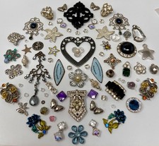 Lot Vintage Modern Jewelry Parts Broken Repurpose Craft Rhinestones Harvest A2