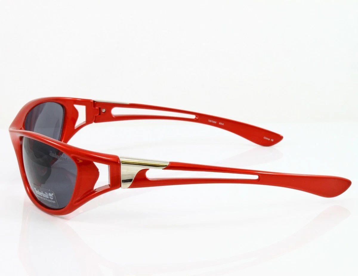 Timberland Sunglasses Men's Metallic Red 59mm Gray Lens Wrap Plastic TB7064 066A