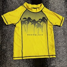 Boys sz8 Body Glove short-sleeve rash guard swim shirt-yellow/black palm trees