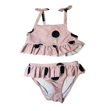 Tucker  Tate Girls Pink Black Polka Dot Ruffle 2PC Swimsuit Bikini Size 7 0191