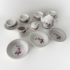 14 Pc Porcelain Tea Set Pink Rose Floral Teapot Cups Saucers Sugar Creamer