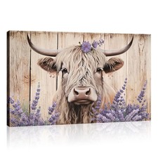 Canvas Wall Art Highland Cow Wall Decor Rustic Farmhouse Animal Painting Catt...